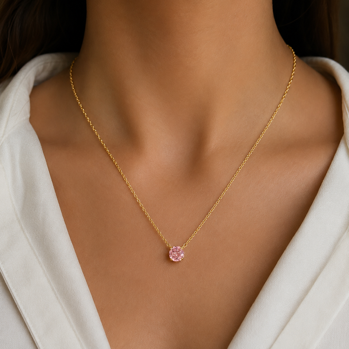 Pink Solitaire Pendant Necklace