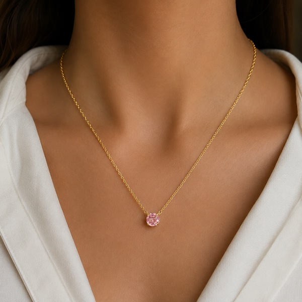 Pink Solitaire Pendant Necklace
