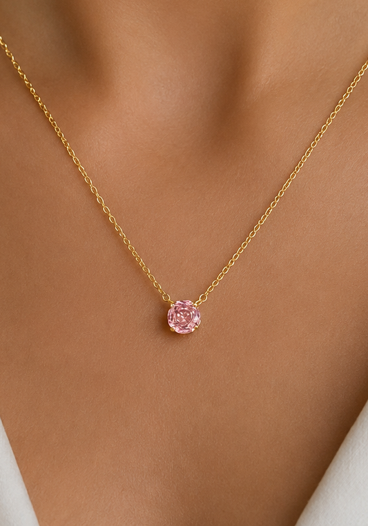 Pink Solitaire Pendant Necklace