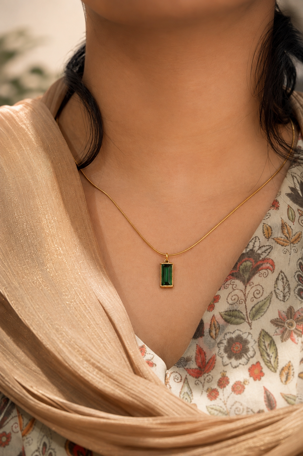 Emerald Green Rectangle Pendant Necklace