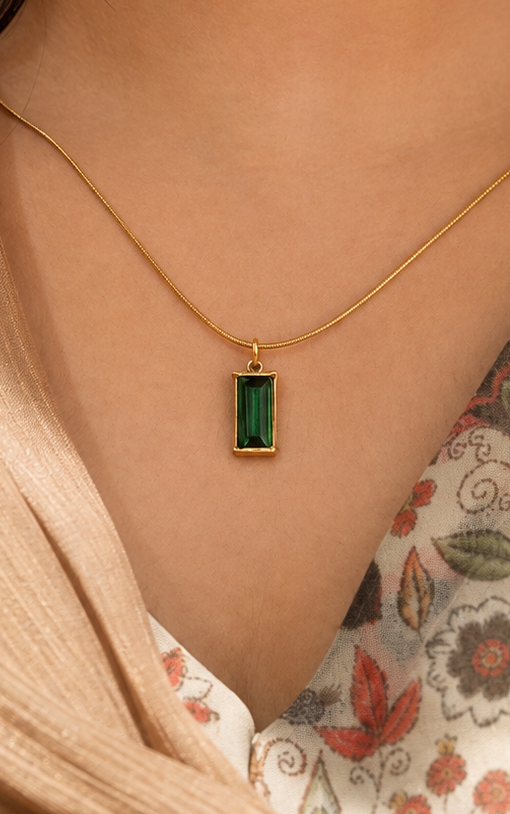 Emerald Green Rectangle Pendant Necklace