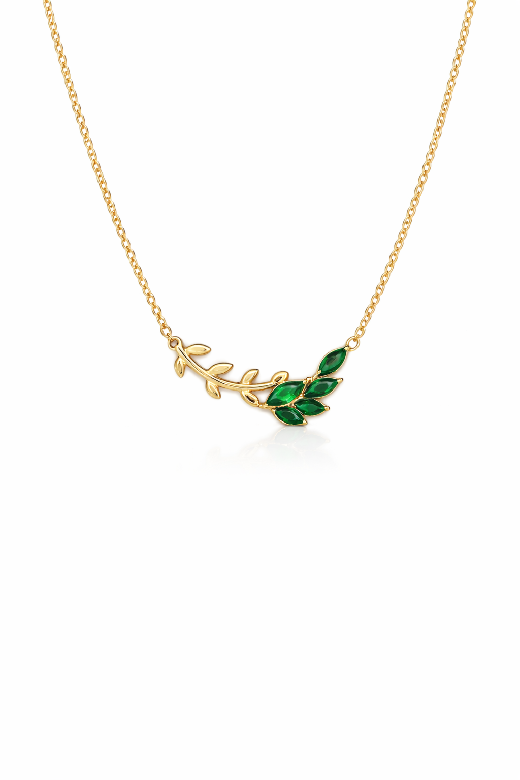 🌿Leaf Grace Anti-Tarnish Necklace (Green Stone)