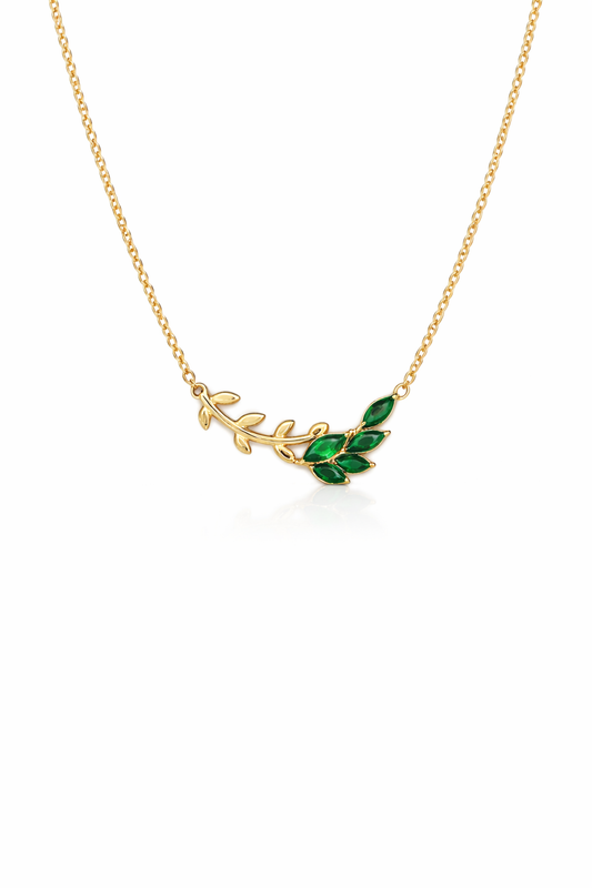 🌿Leaf Grace Anti-Tarnish Necklace (Green Stone)