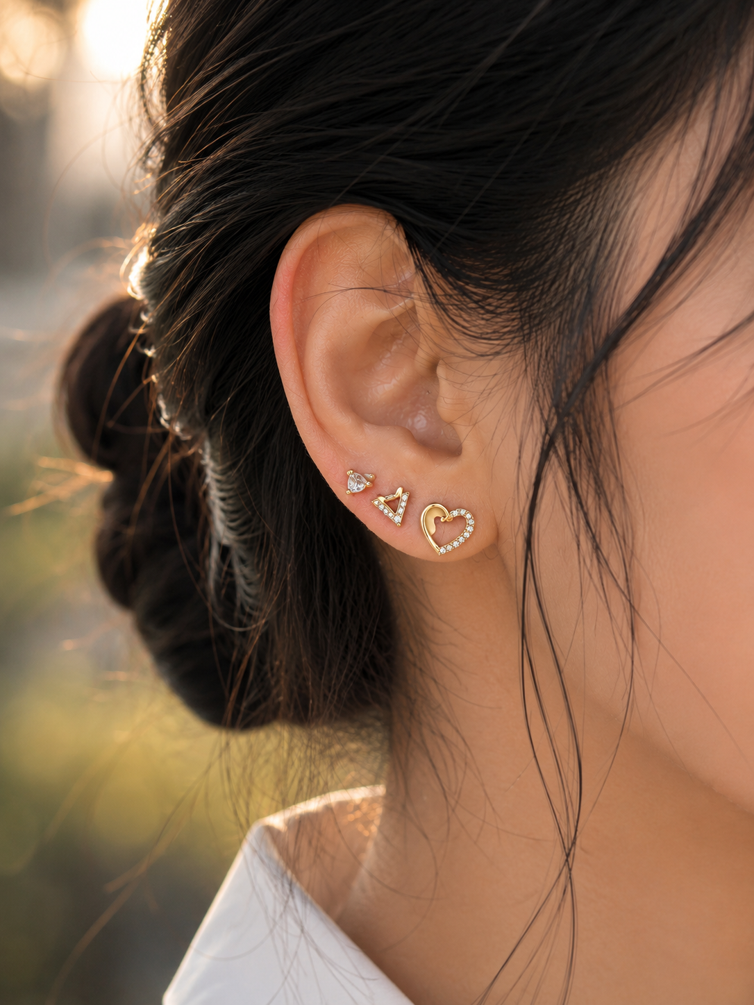 3-Pair Gold-Tone Stud Earrings Set