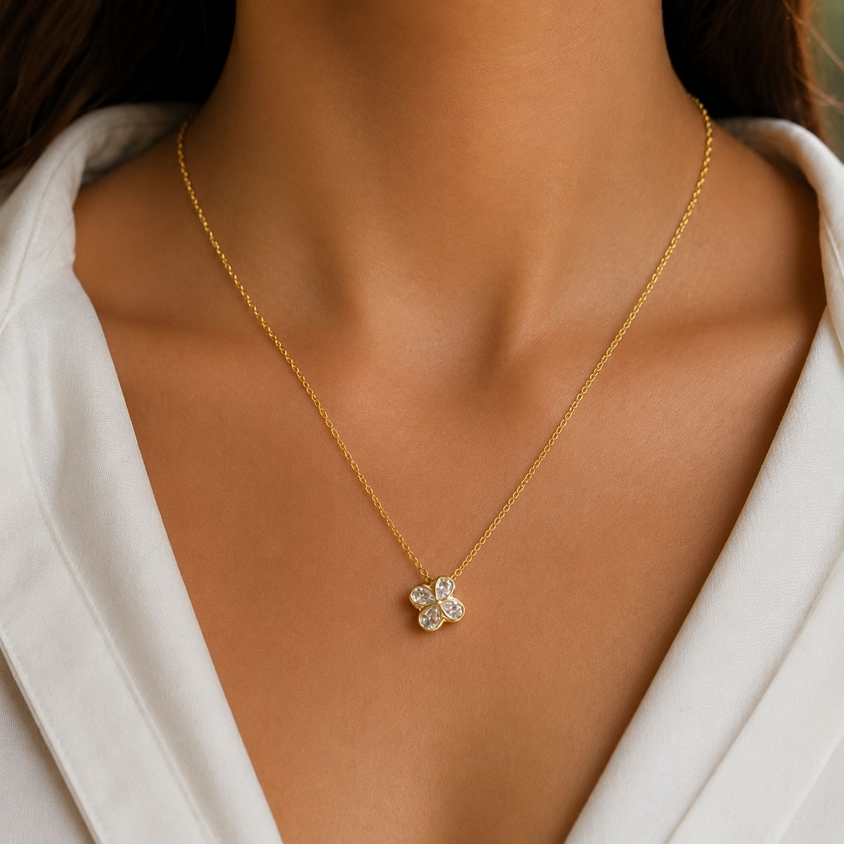 Flower Crystal Pendant Necklace